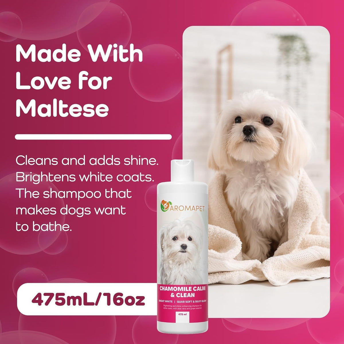 Chamomile Calm & Clean Dog Shampoo – Brightens White Coats & Enhances Soft, Silky Shine