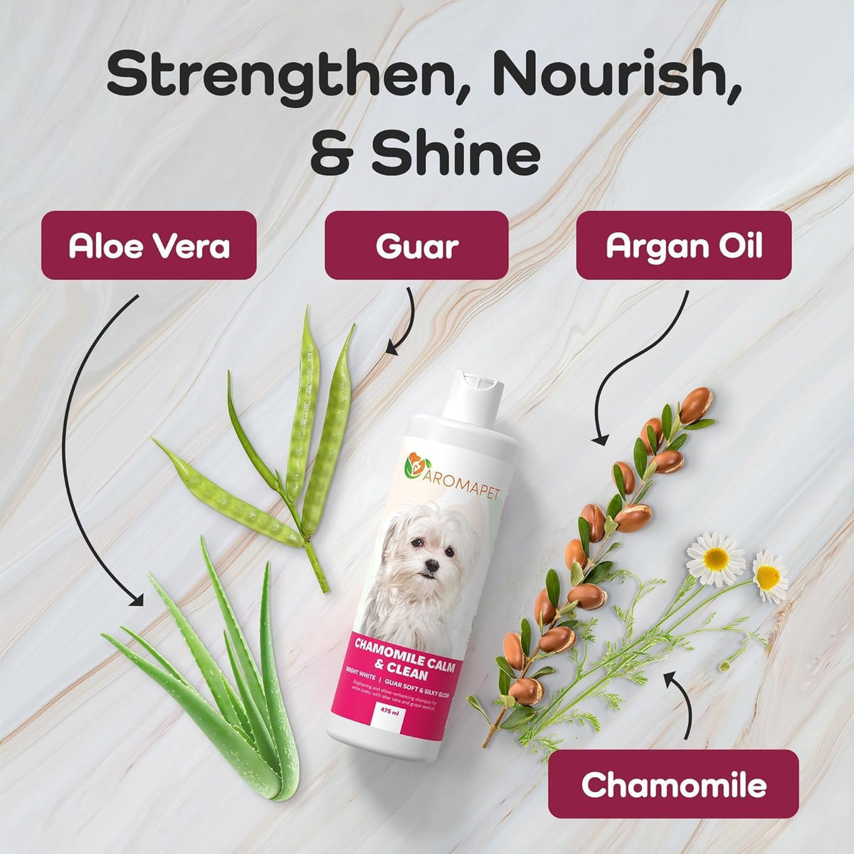 Chamomile Calm & Clean Dog Shampoo – Brightens White Coats & Enhances Soft, Silky Shine