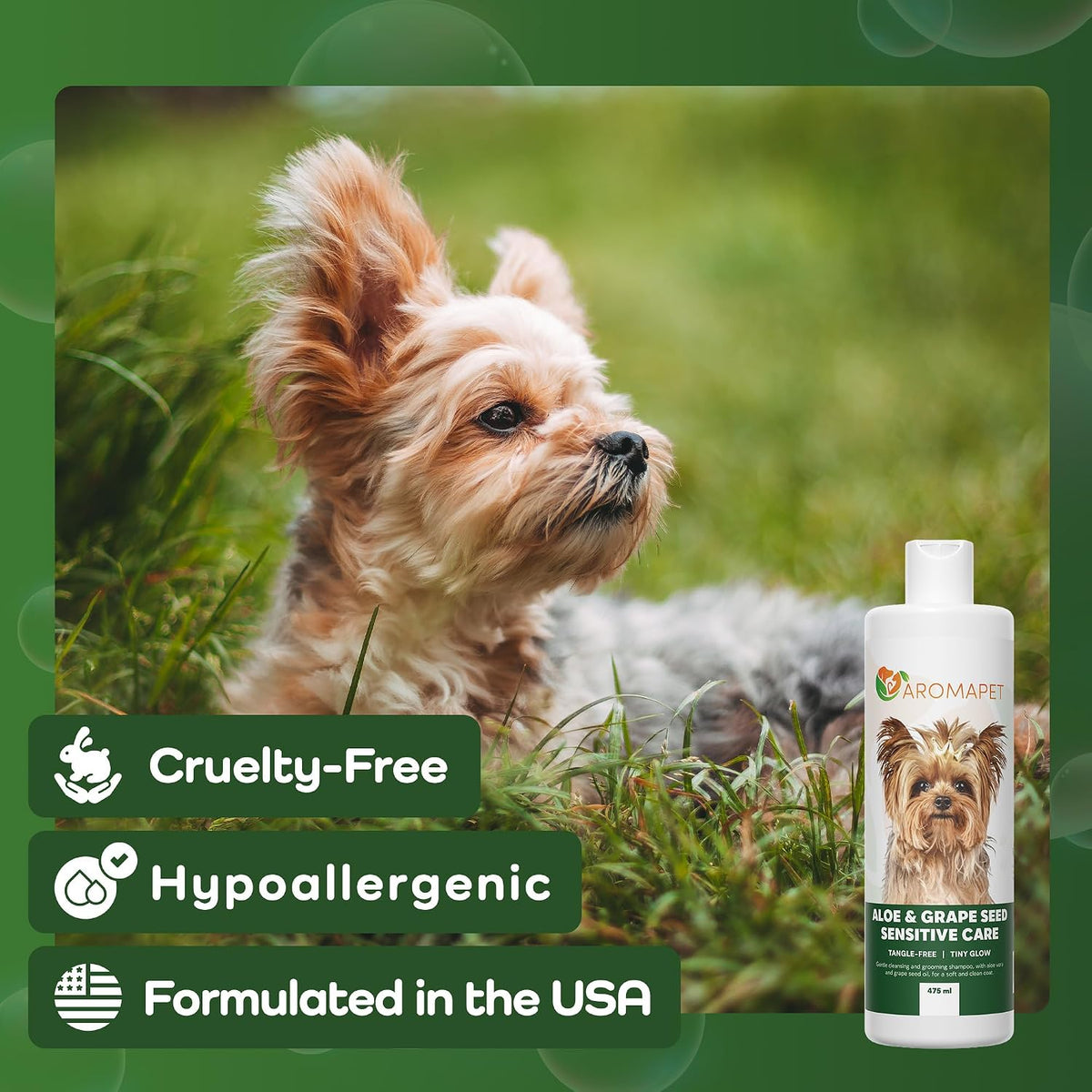 Aloe & Grape Seed Sensitive Care Dog Shampoo – Tangle-Free Softness & Silky Shine
