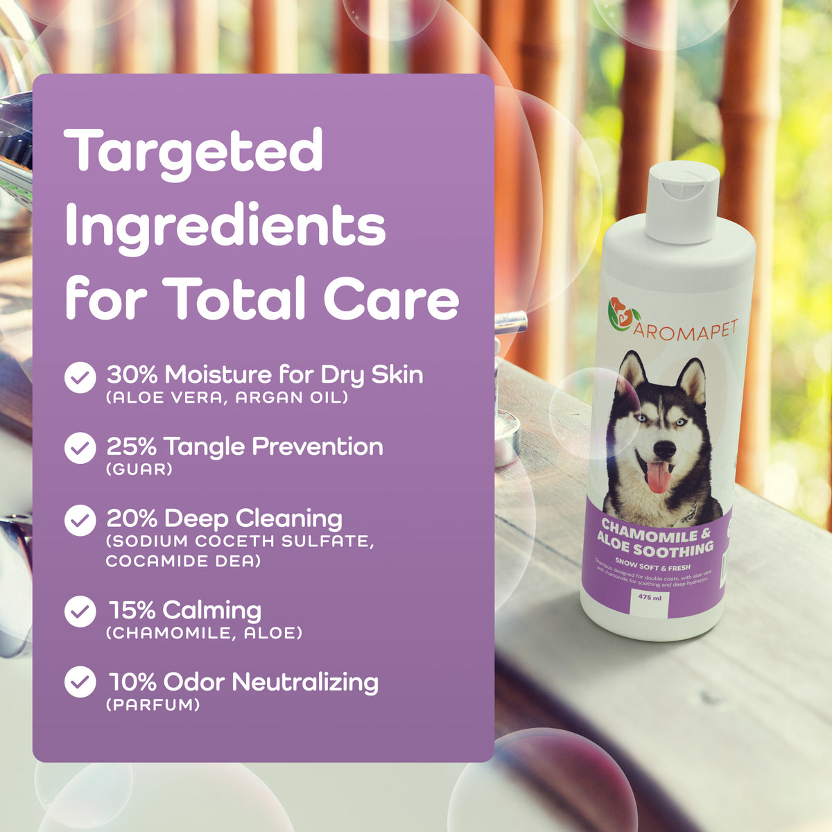 Chamomile & Aloe Soothing Dog Shampoo – Deep Hydration for Thick & Double Coats